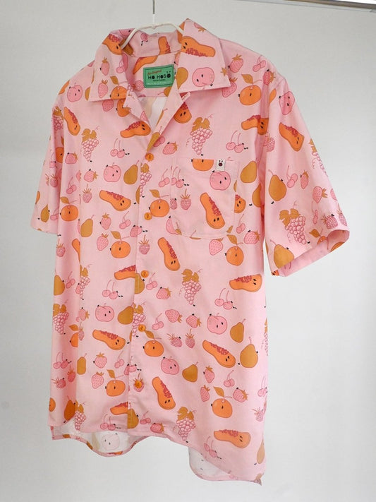 "All Over Fruit" Button-Up short-sleeved Shirt (ONE-OFF) - Pink