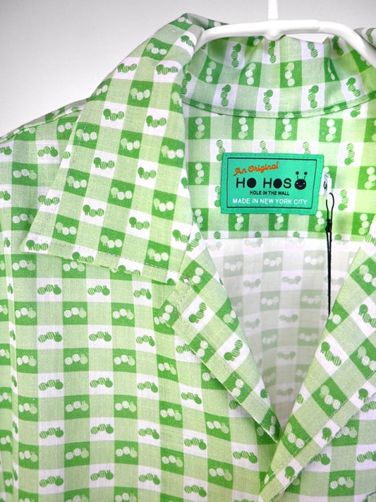 "Caterpillar Gingham" Button-Up Shirt (One-Off). Design by HO HOS HOLE IN THE WALL