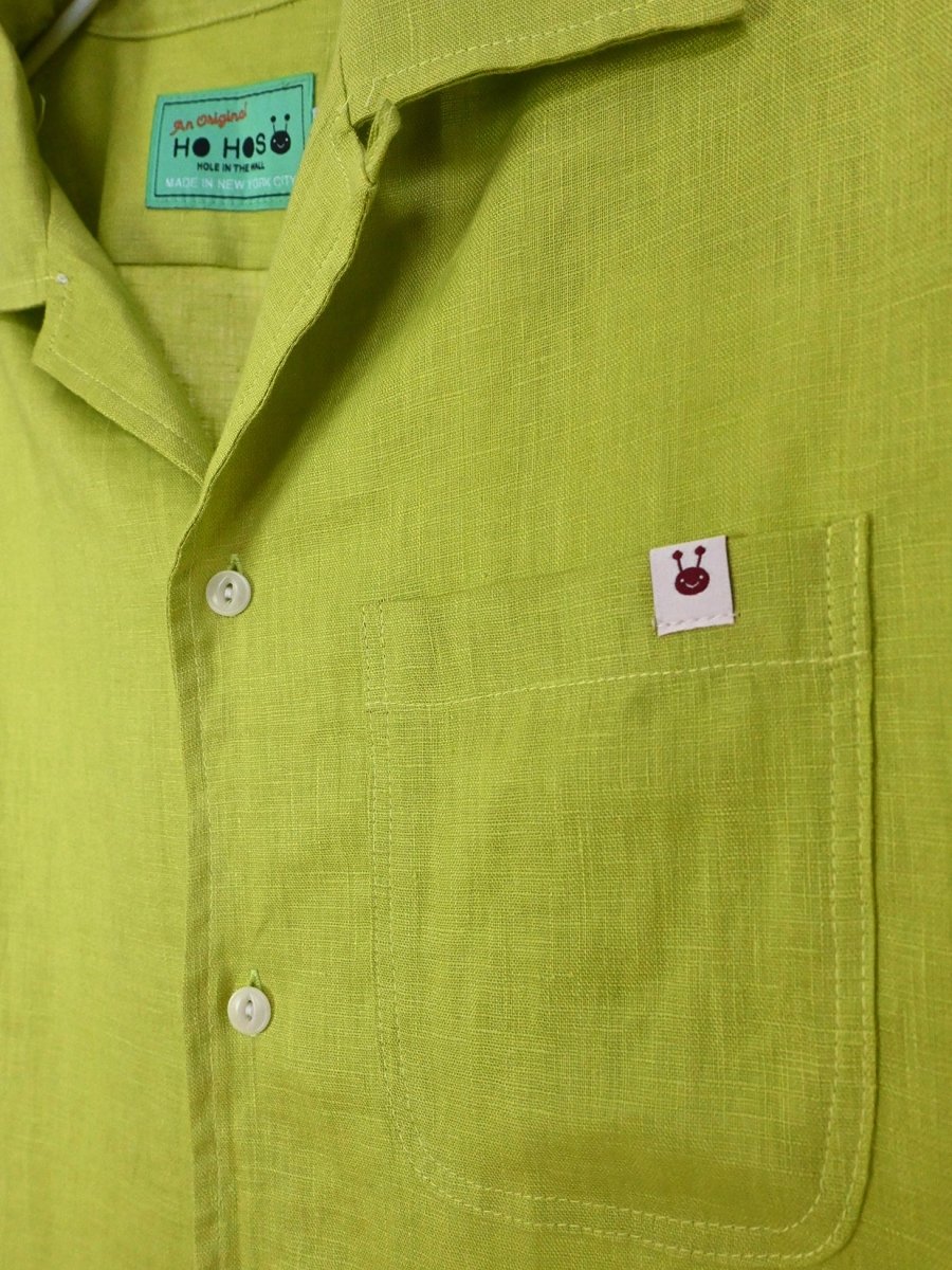 Linen button-up Shirt - Chartreuse. By HO HOS HOLE IN THE WALL