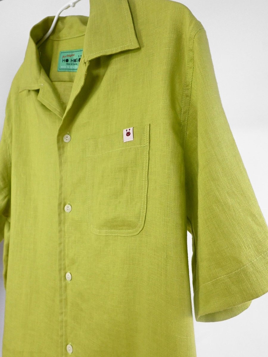 Linen button-up Shirt - Chartreuse. By HO HOS HOLE IN THE WALL