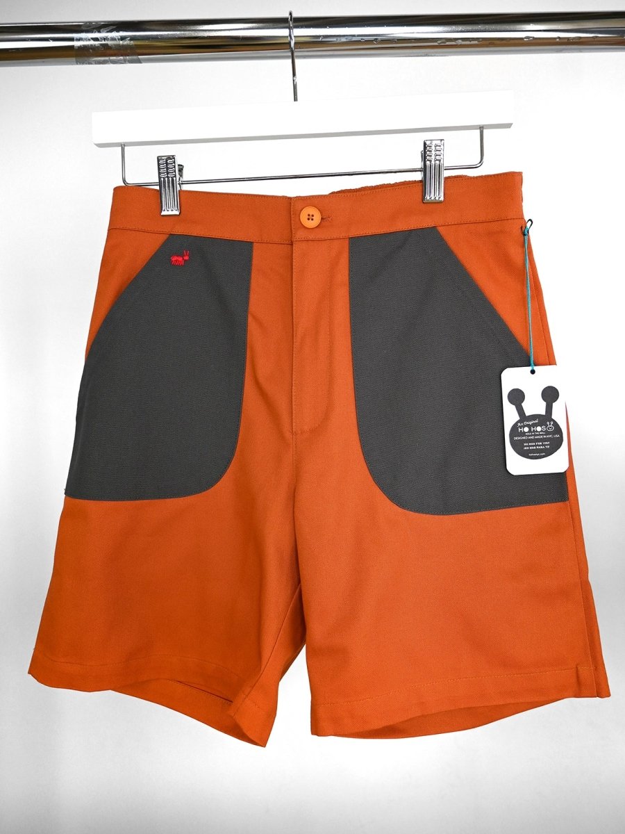 "Red Ant" Shorts -  Sweet Potato/Thunder combo. Design by HO HOS HOLE IN THE WALL