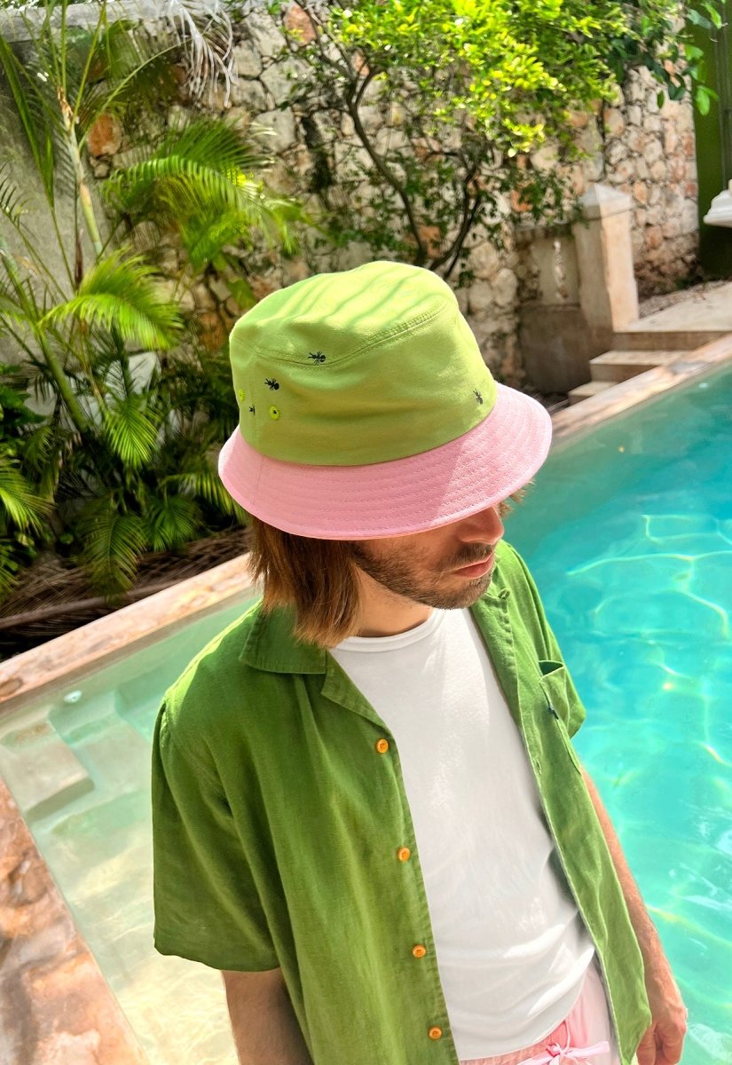 HO HOS HOLE IN THE WALL - "Ants on Your Hat" bucket hat ▲Green▼Pink colorway combo