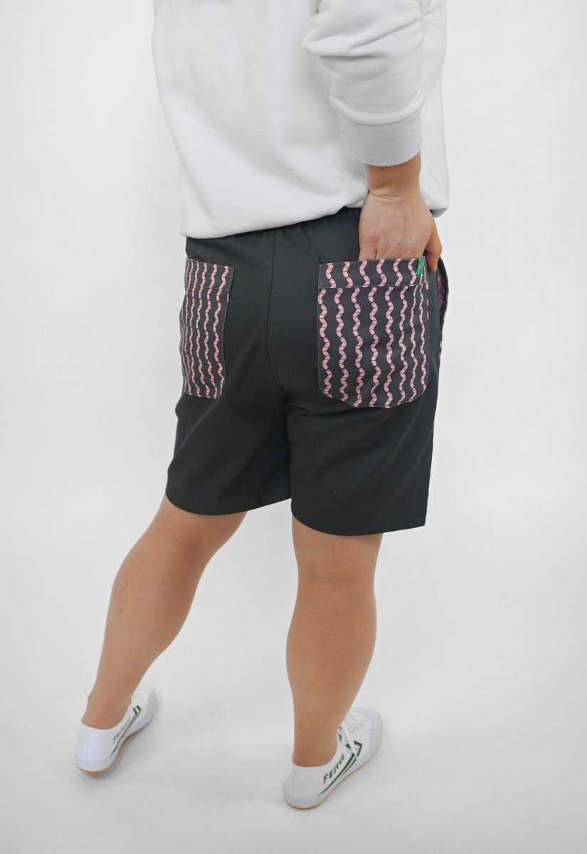 HO HOS HOLE IN THE WALL brand "Pockets Full of Worms" Shorts. Design by Natali Koromoto.